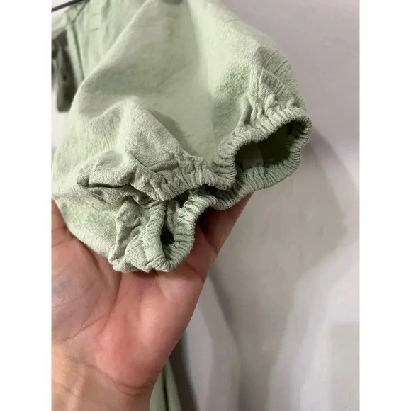 Nasty Gal Shirred Puff Sleeve Maxi Slit Dress Light Green Size 10 - Picture 5 of 10